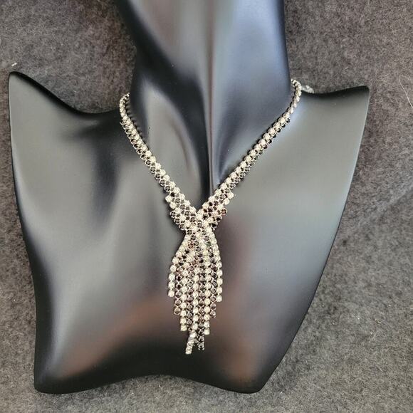 Art Deco Black And White Rhinestone Necklace Choker - Picture 3 of 6